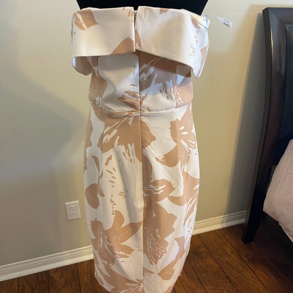 Cream and White Bardot Midi Dress - Picture 2 of 3